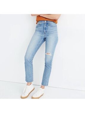 Madewell the Perfect Vintage Jean Light Wash sz 26 Raw Hem distressed knee